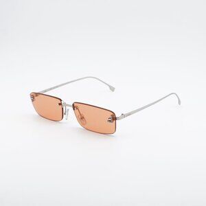Fendi FE4172US 16J Sunglasses Silver Rectangle Frame, Red Lenses